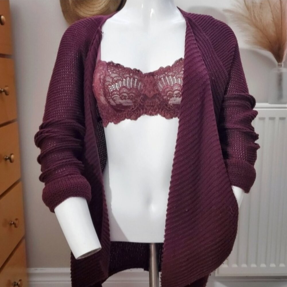 Rare Open Knit Maroon Oversized Curved Cardigan​